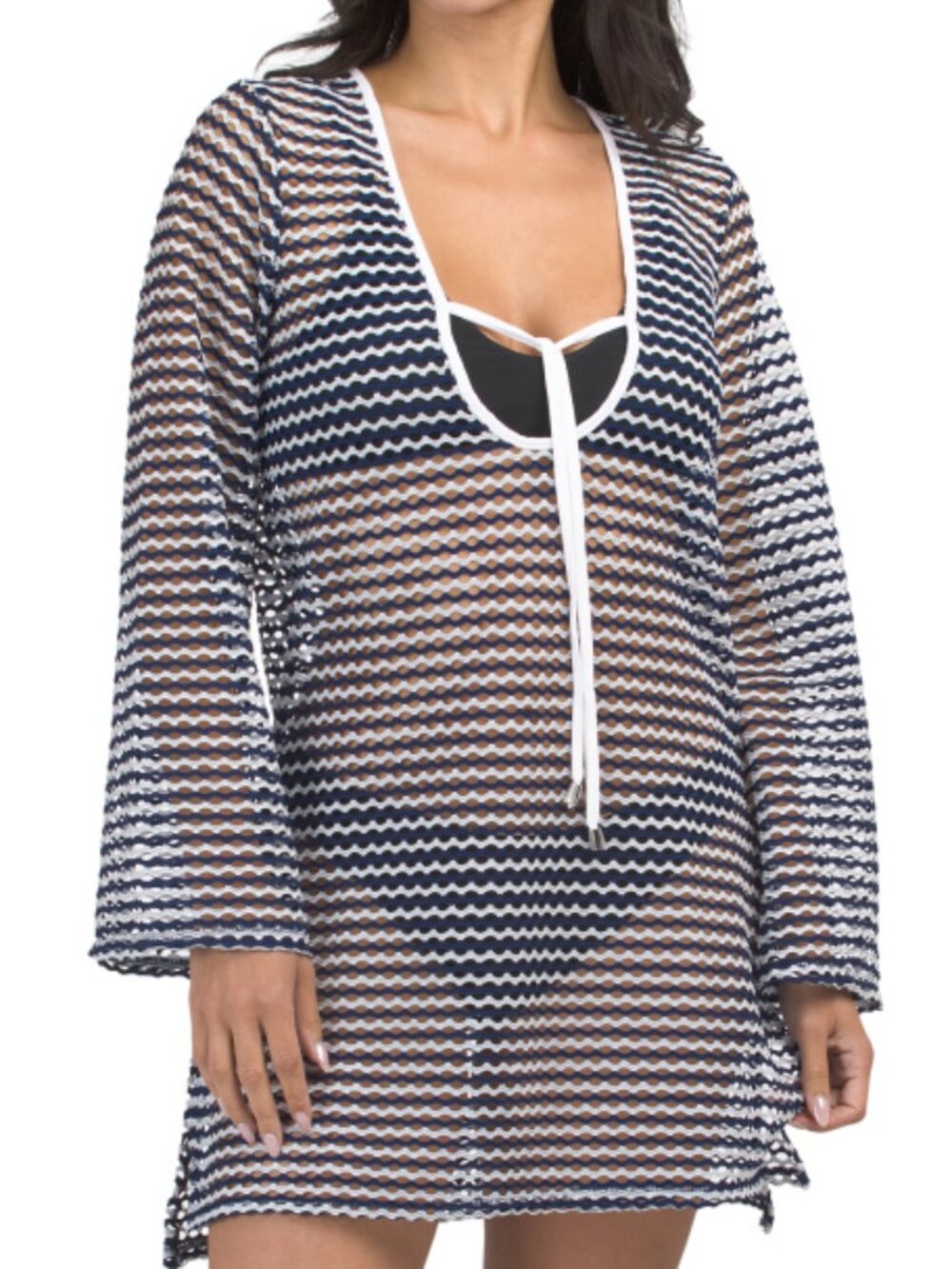 DOTTI Tie Front Mesh Swim Cover-up Tunic